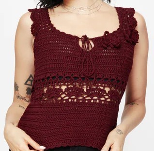 Crocheted red tank top.