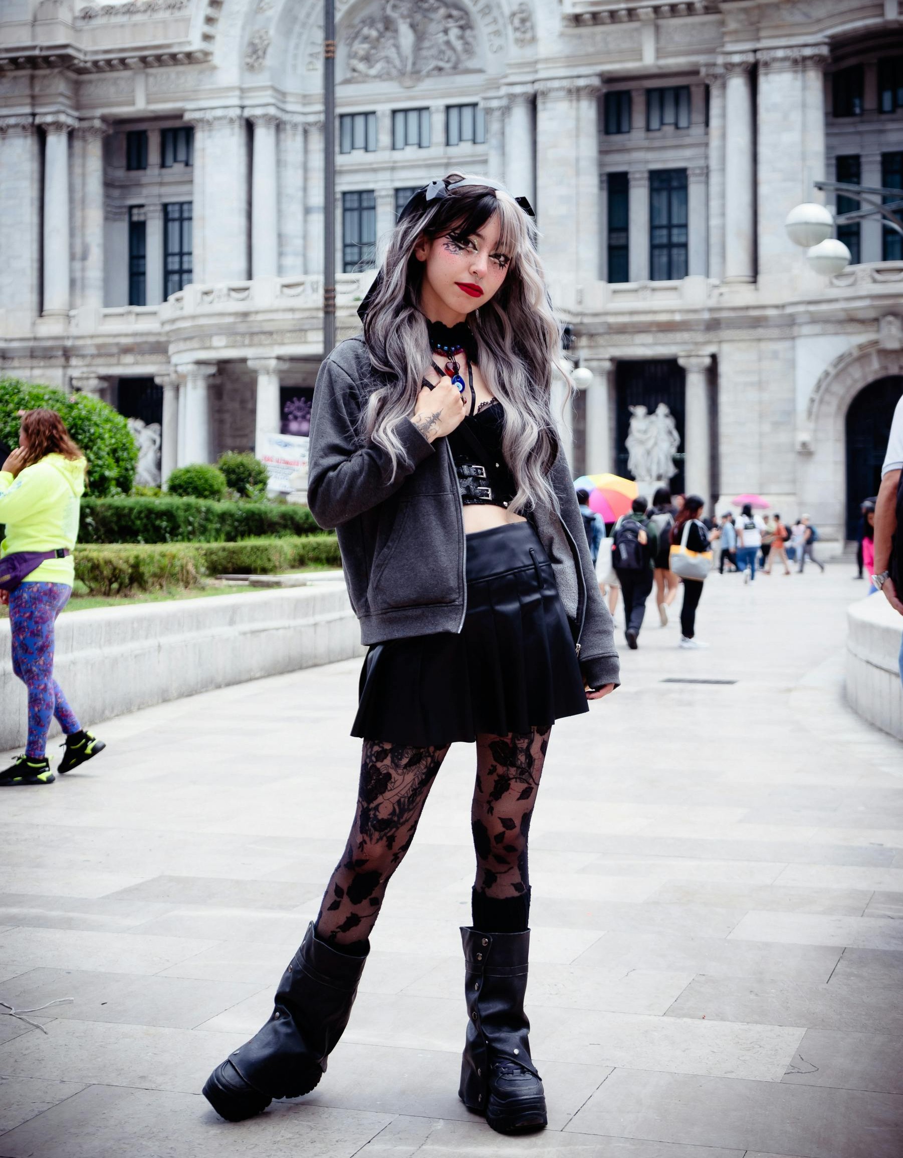 Alternative everyday outfit with dark pants and a fitted top